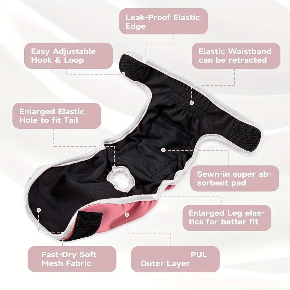 Reusable Dog Period Pants with Adjustable Snaps for Female Dogs