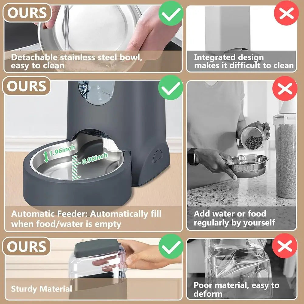Automatic Cat Feeder And Water Dispenser With Stainless Steel Bowl