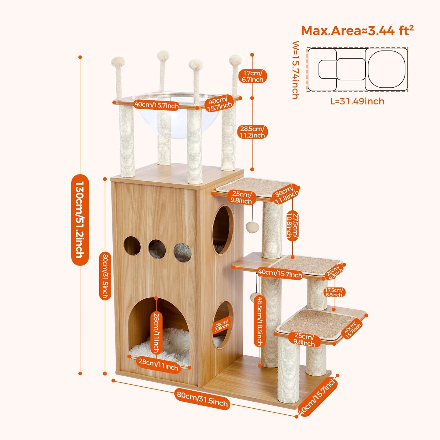 PAWZ Road Modern Cat Tree With Scratch Post For Large Cats