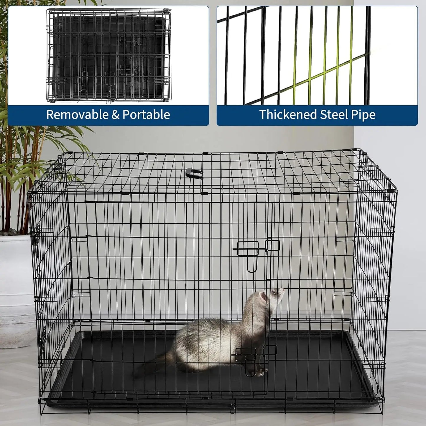 HiMISSCN Folding Metal Pet Cage For Dogs Cats Rabbits Chinchilla