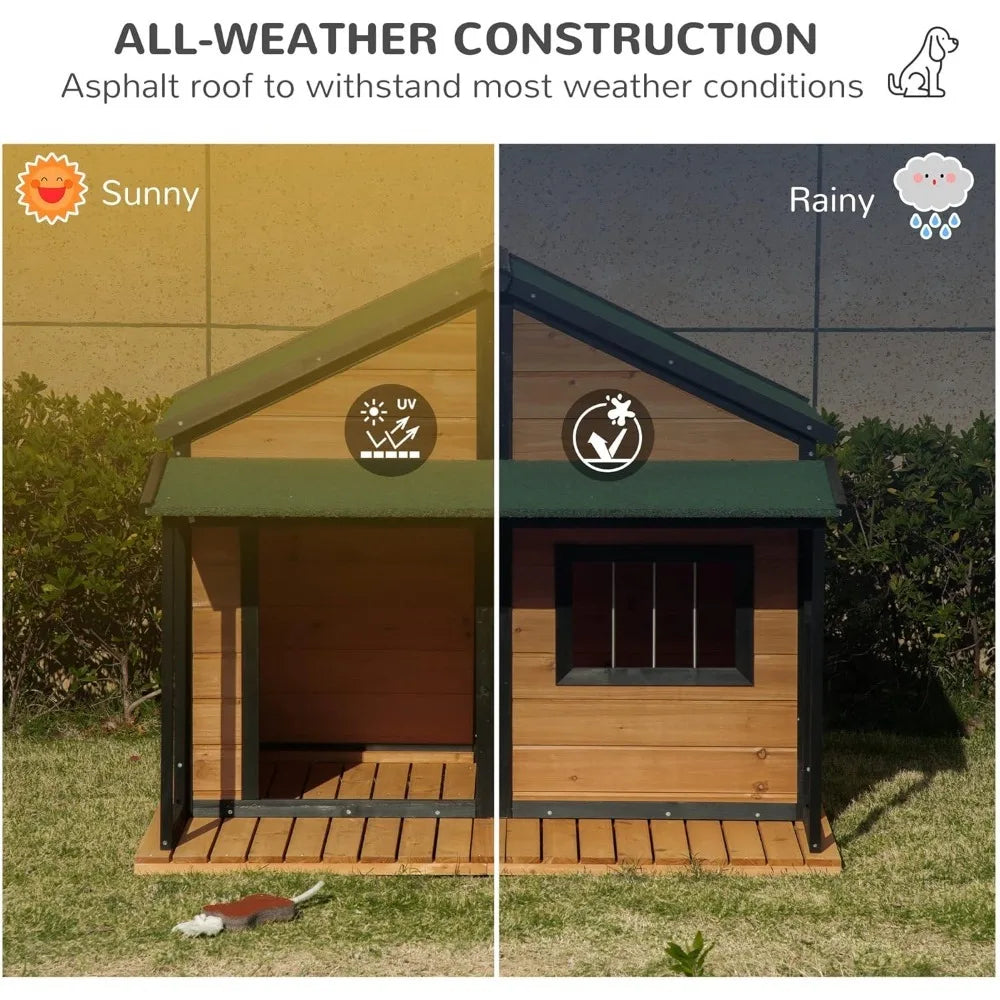 Cabin Style Raised Wooden Outdoor Dog House With Porch