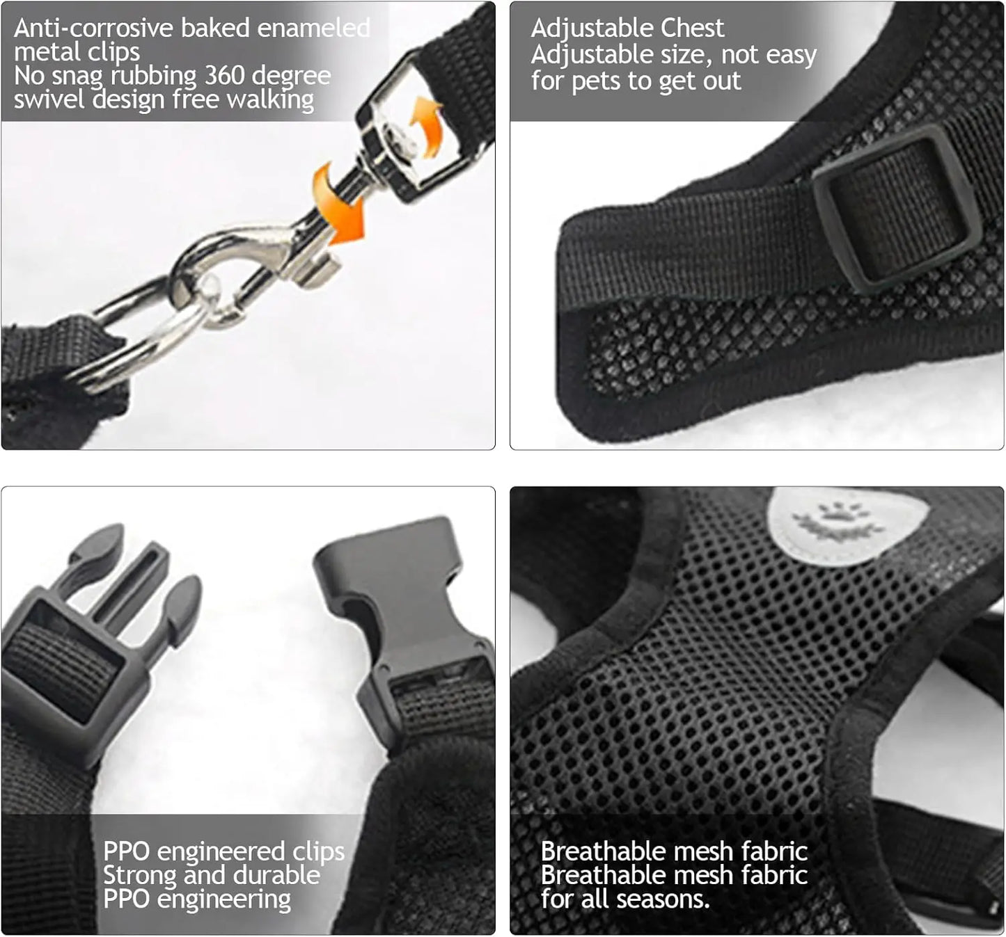 NONECN Cat Chest Harness And Leash Set Summer Mesh Anti Escape Adjustable