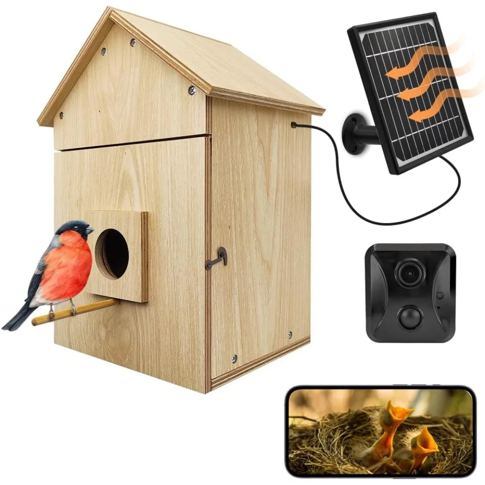 Solar Powered Bird House With WiFi Camera For Outdoors
