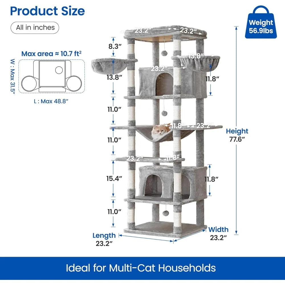 DAFIFY Extra Large Cat Tree With 2 Condos And Hammo