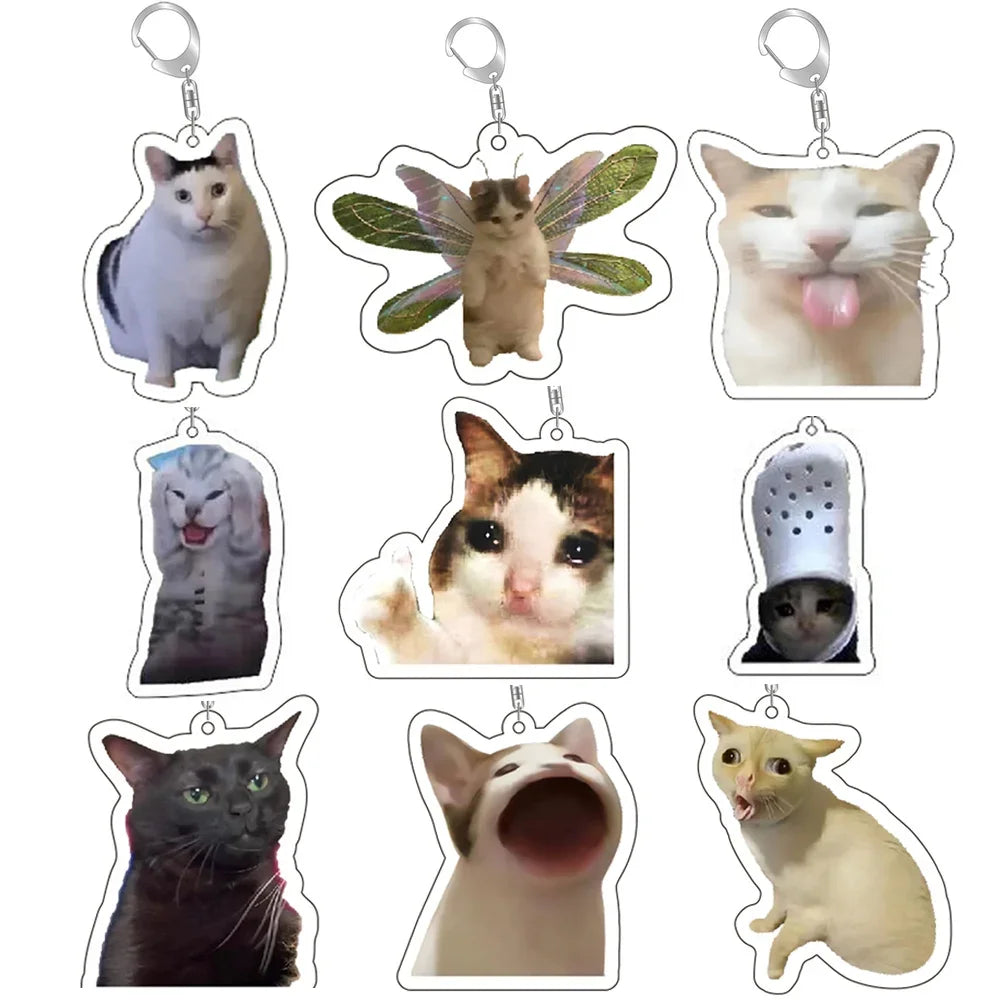 Button Bread Popping Cat Meow Meme Keychain Pendant