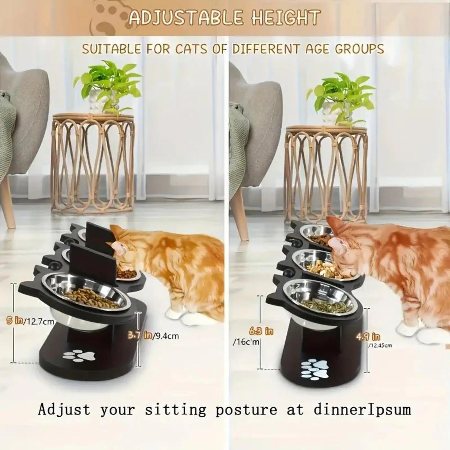 Elevated Cat Bowl Stand With Stainless Steel Bowls