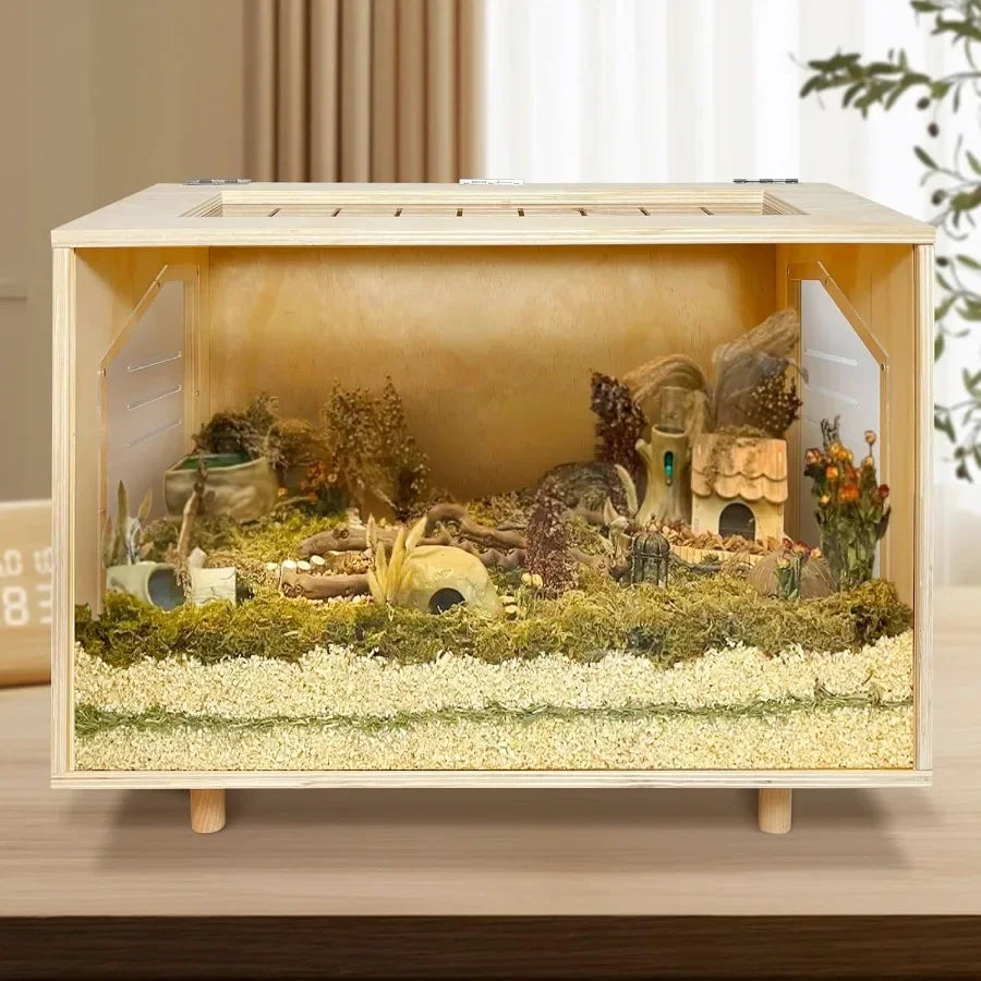 Wooden Hamster Cage With Open Top Habitat And Acrylic Pan