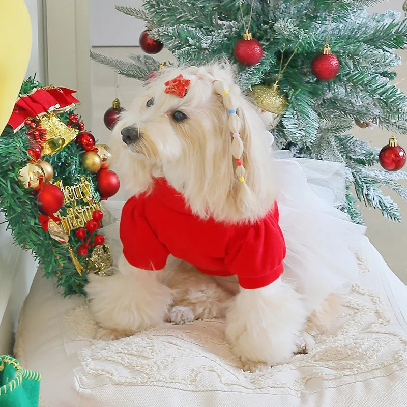 Christmas Dog Dresses Winter Pet Clothing Plaid Skirt
