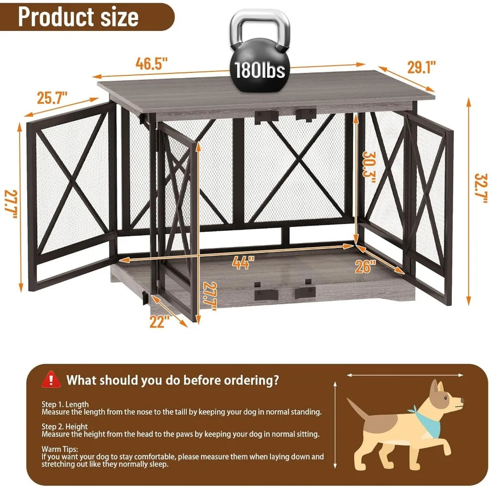 Masterpiece  Dog Crate Furniture - 48 Inch Heavy Duty Dog Crate Furniture For Extra Large Breed With Double Doors, Wooden