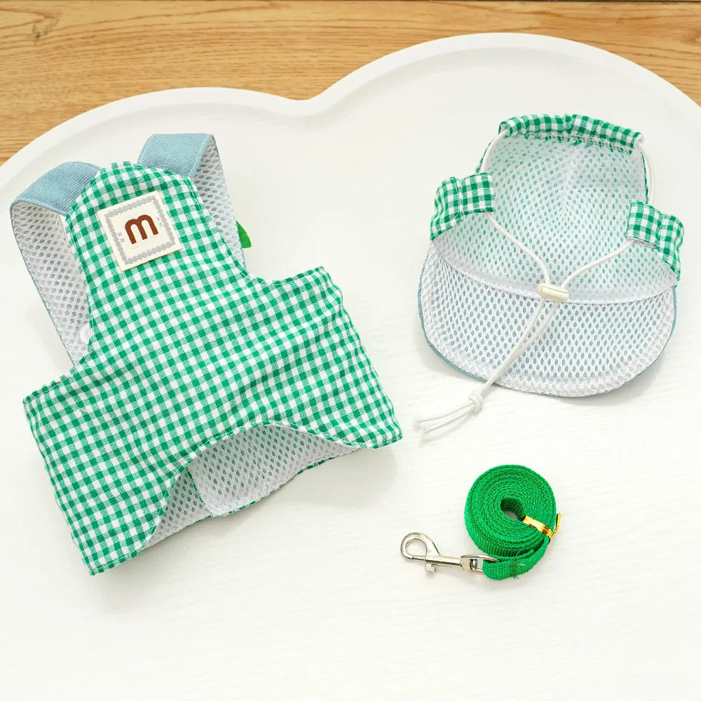 Three Piece Pet Chest Harness Set With Breathable Traction Rope