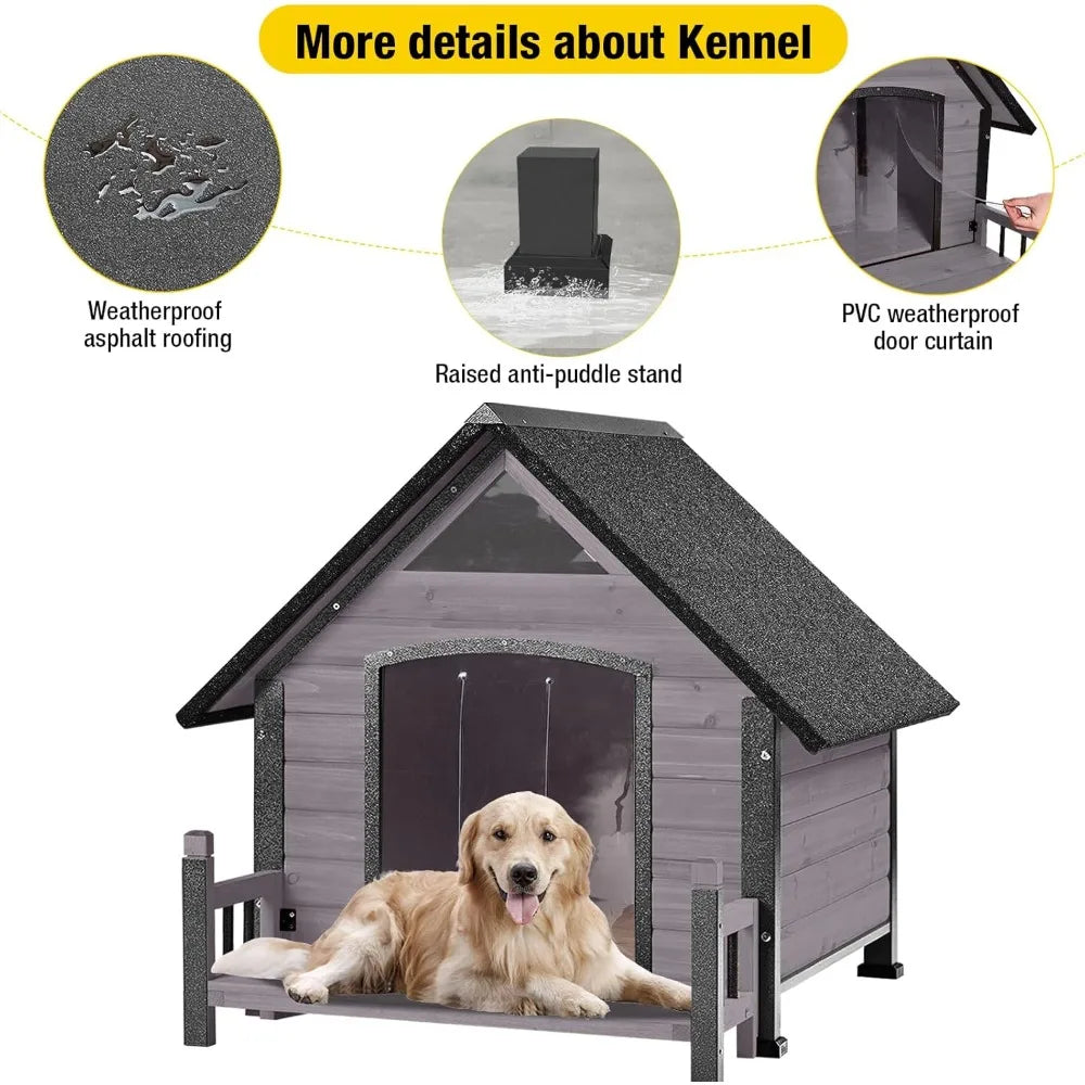 Outdoor Insulated Dog Kennel for Large Breeds, 50.87 Linear Feet Weatherproof Shelter with Anti-Chew Iron Frame