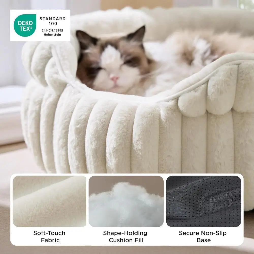 Washable Round Cat Bed With Non Slip Bottom Corduroy
