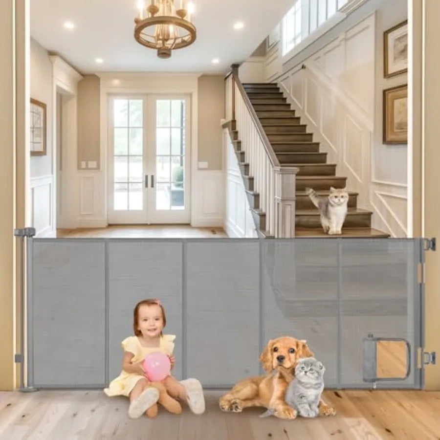 Reinforced Extra Wide Retractable Cat Door Pet Gate