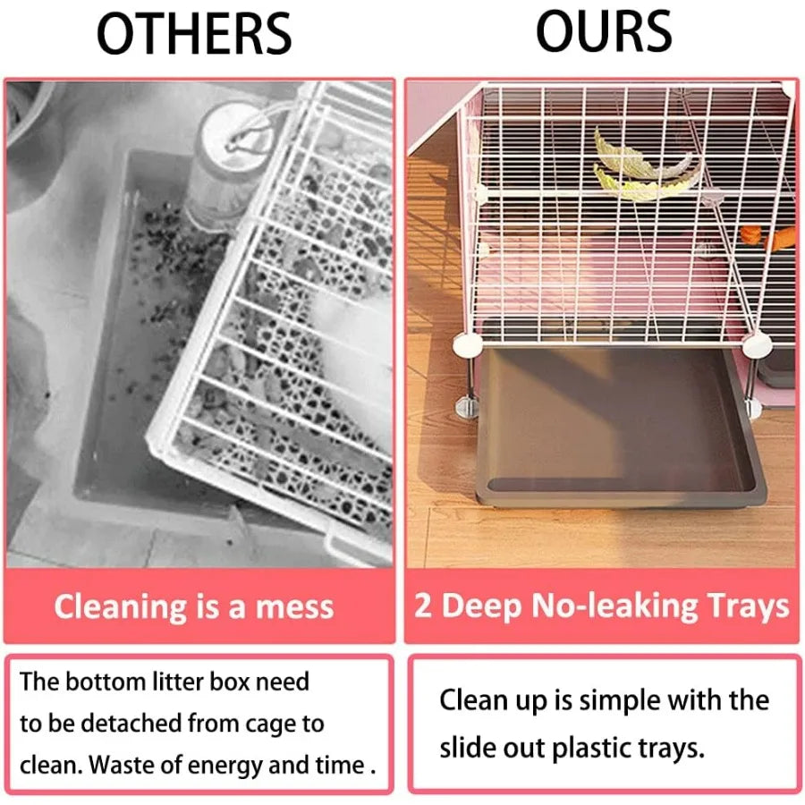 Hign-concerned Two Story Indoor Rabbit Cage With Dual Deep Pull Out Trays And Urine Guard