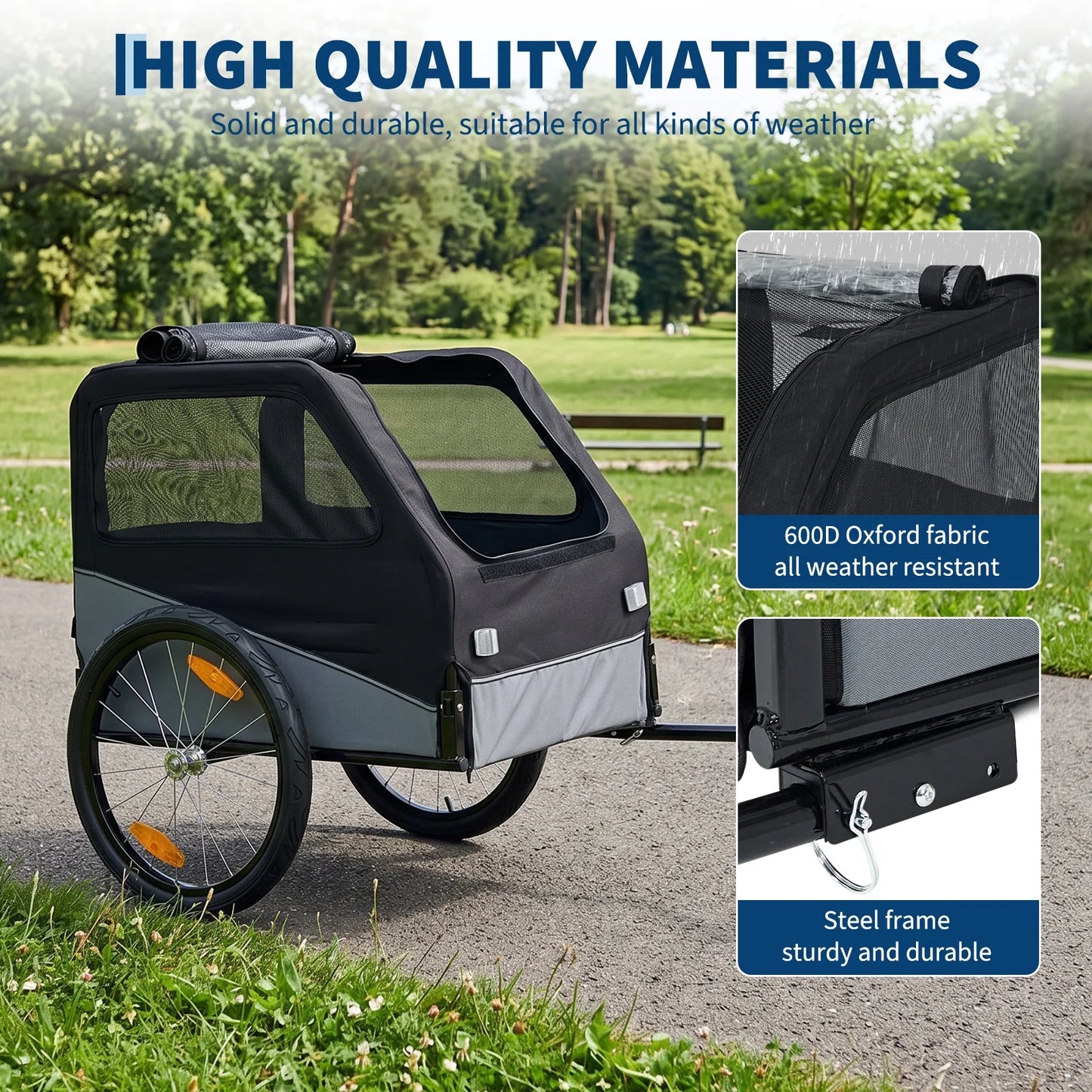 Foldable Dog Bike Trailer Steel Frame 100 Lb Capacity
