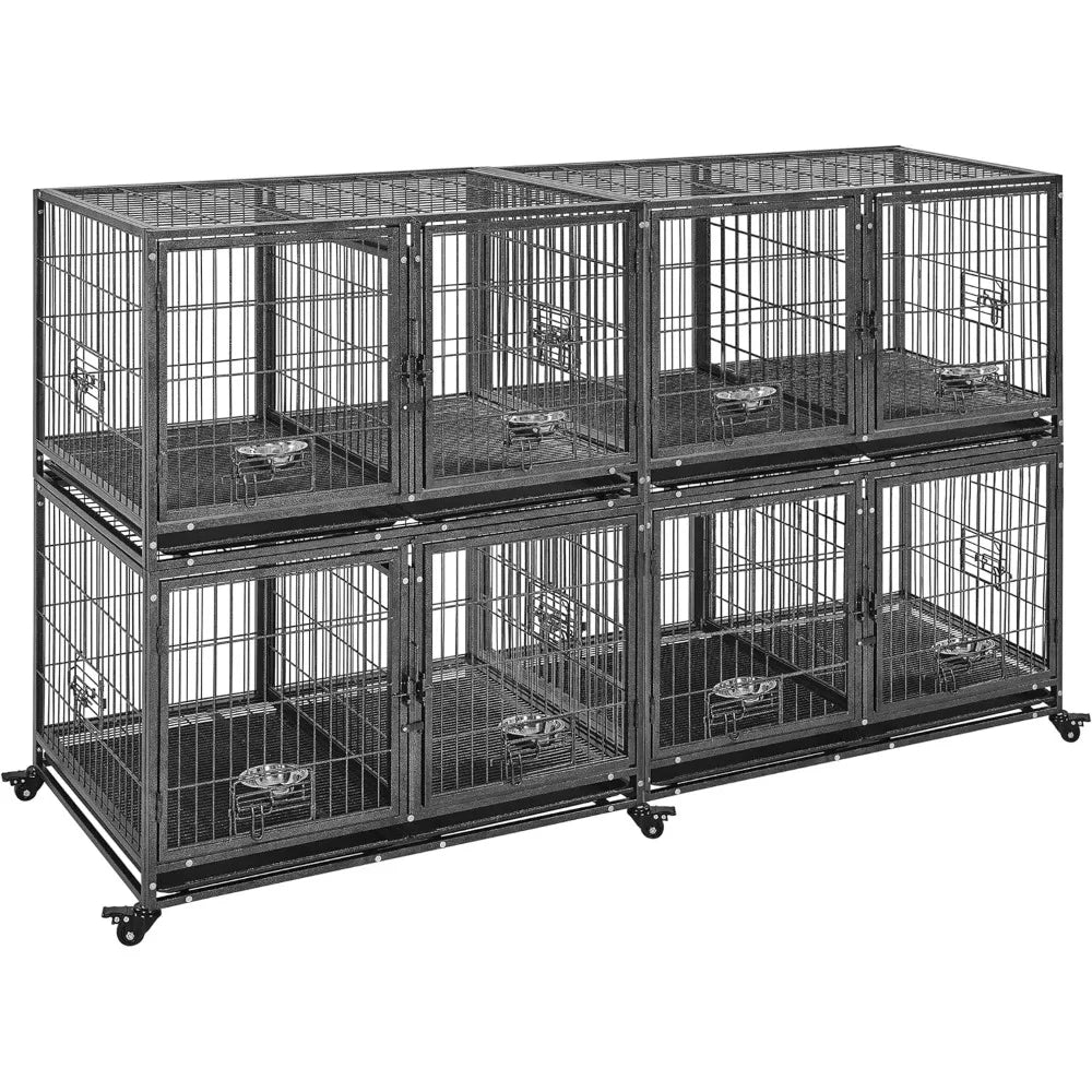 Stackable Dog Crate Heavy Duty Metal Kennel With Divider Water Bowl