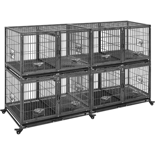 Stackable Dog Crate Heavy Duty Metal Kennel With Divider Water Bowl