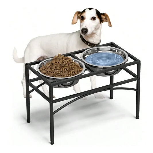 Raised Stainless Steel Dog Feeder Bowl With Stand For Pets