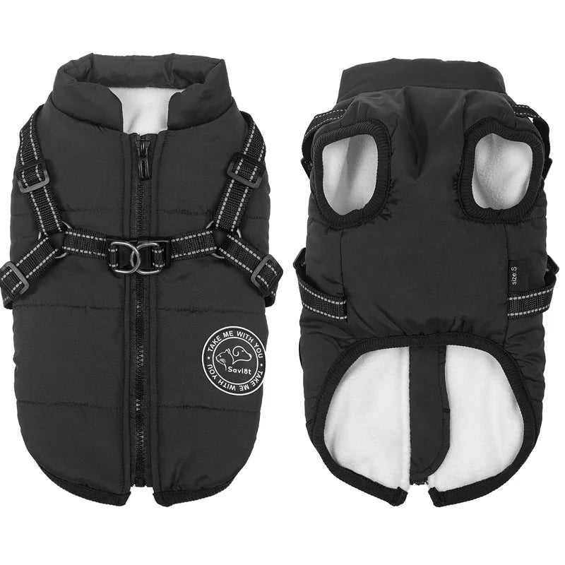 Winter Warm Dog Jacket Waterproof Coat With Harness For Pets