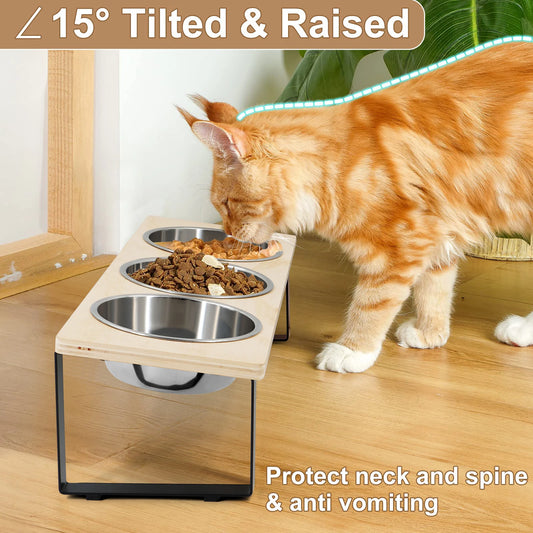 PETRAVEL Tilted Raised Cat Bowls With Stainless Steel Stand