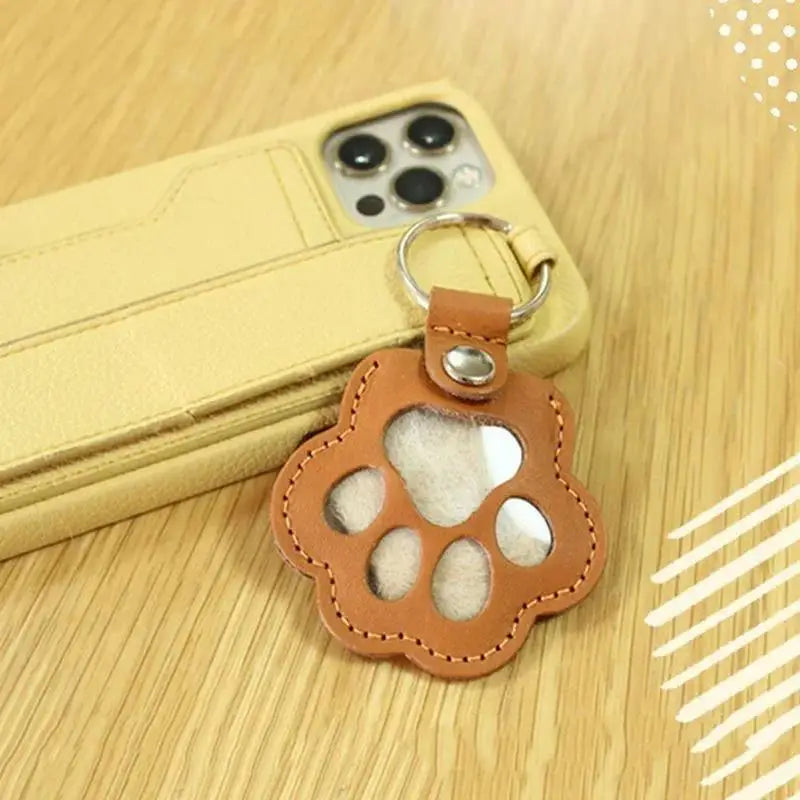 Leather Memorial Pet Hair Storage Keychain Cat Paw Charm
