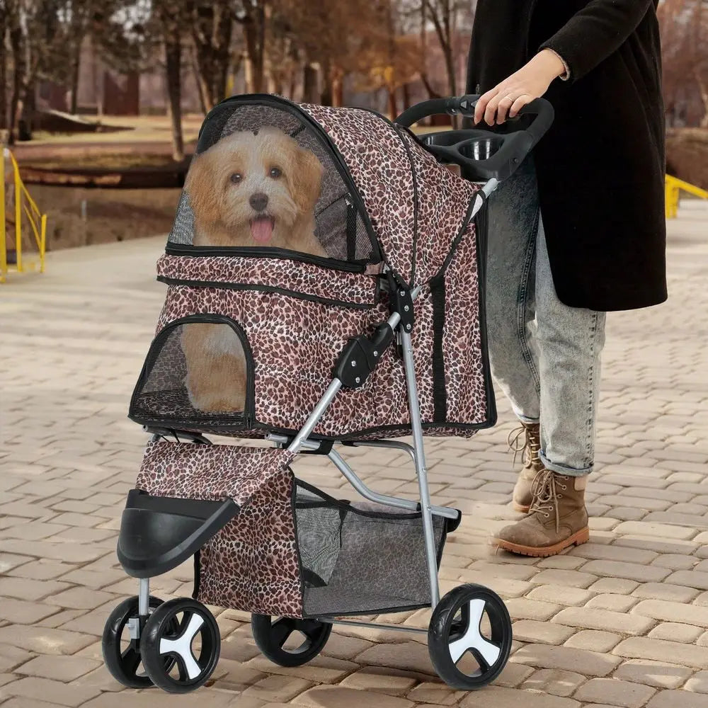 XMSJ Three-Wheel Pet Stroller Foldable Jogger Cup Holder