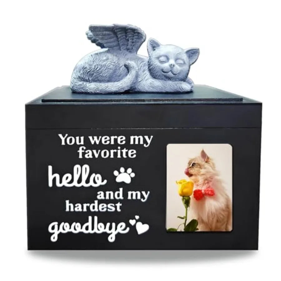 Cat Urn For Ashes Wooden Cremation Urn With Angel Statue