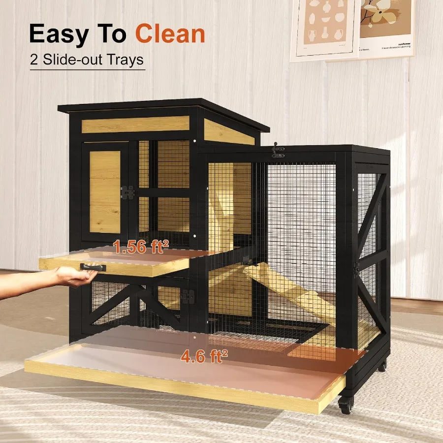 Guangdong Wooden 2 Story Rabbit Cage With Wheels And Trays