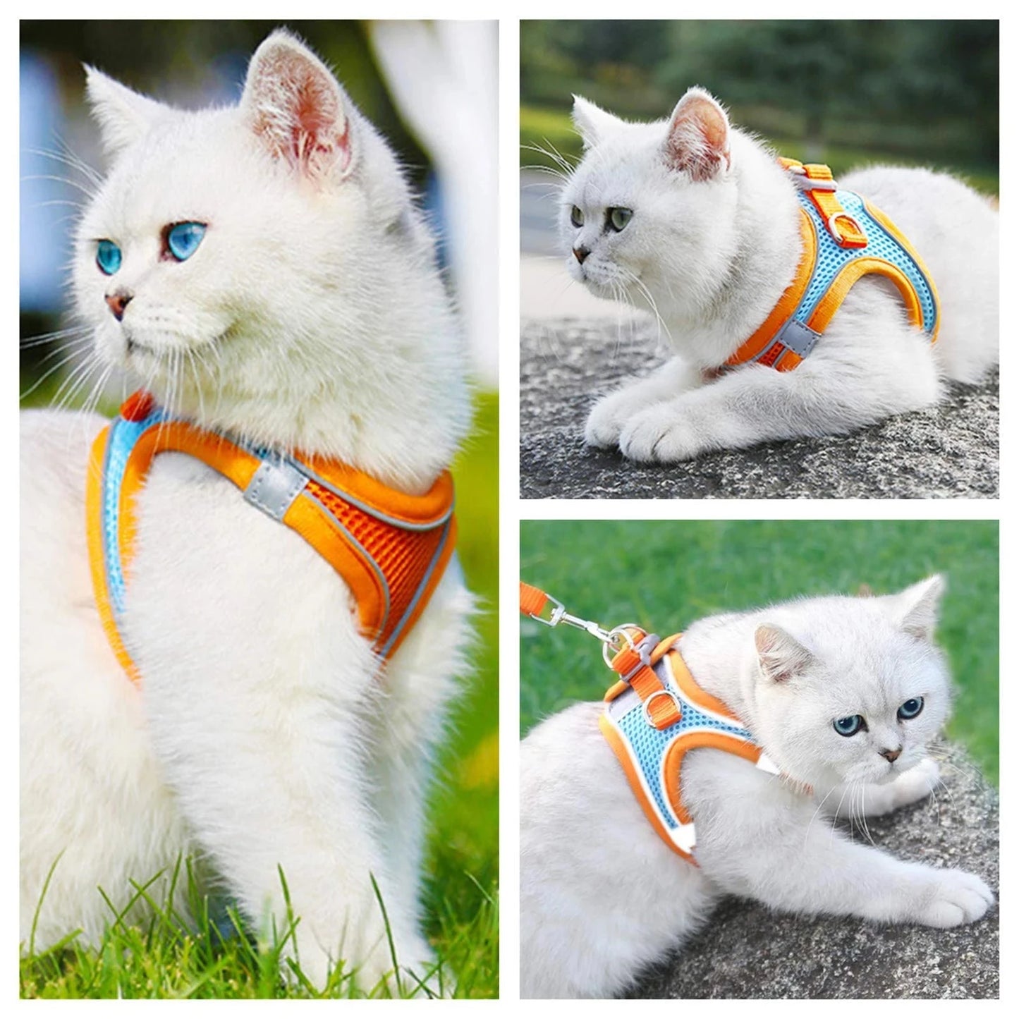 Reflective Cat Harness And Leash Set Adjustable For Cats And Small Dogs