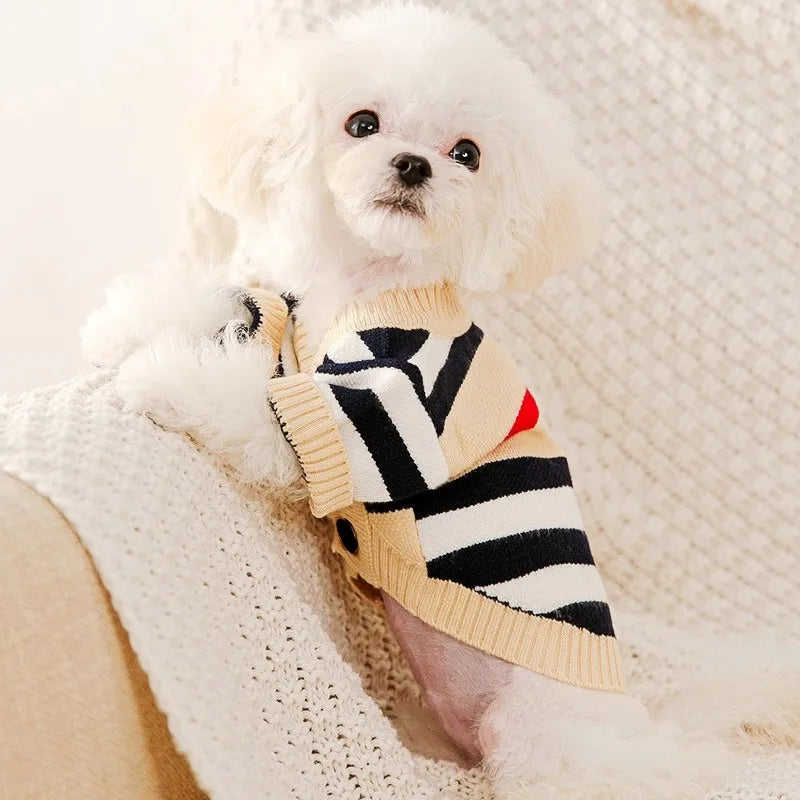 Striped Cardigan Dog Coat For Chihuahua And Bichon Frise