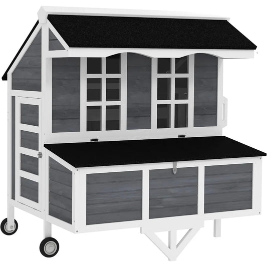 MKDK Mobile Chicken Coop With Nesting Box Windows Perches Tray