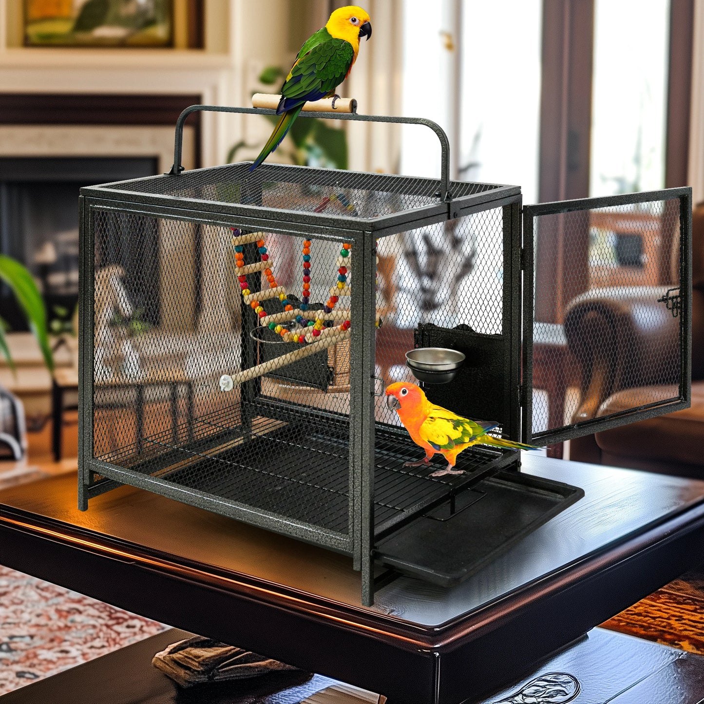 Wrought Iron Travel Bird Cage With Handle Parrot Canaries Budgies