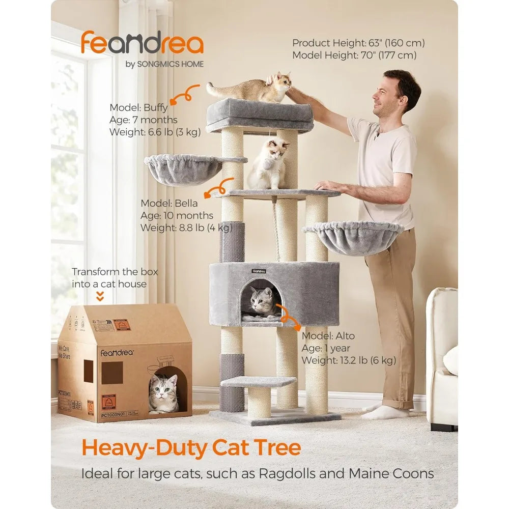 Feandrea Large Cat Tree Tower With Self Warming Pads