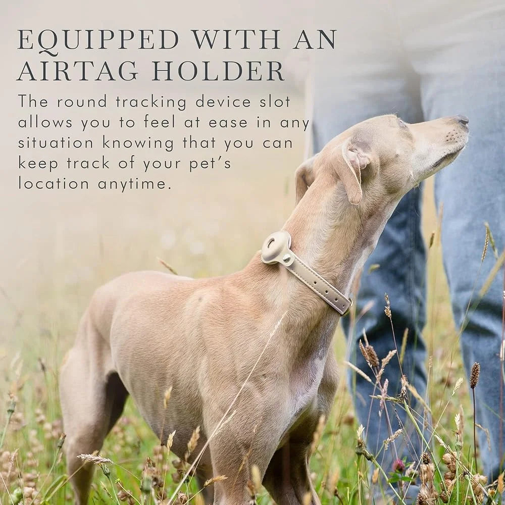 XMSJ Vegan Leather Dog Collar With Tracker Holder Adjustable Harness PETA Approved