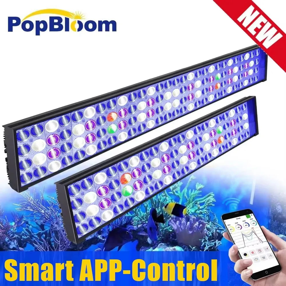 PopBloom WiFi LED Aquarium Light Full Spectrum for Marine Reef Tanks