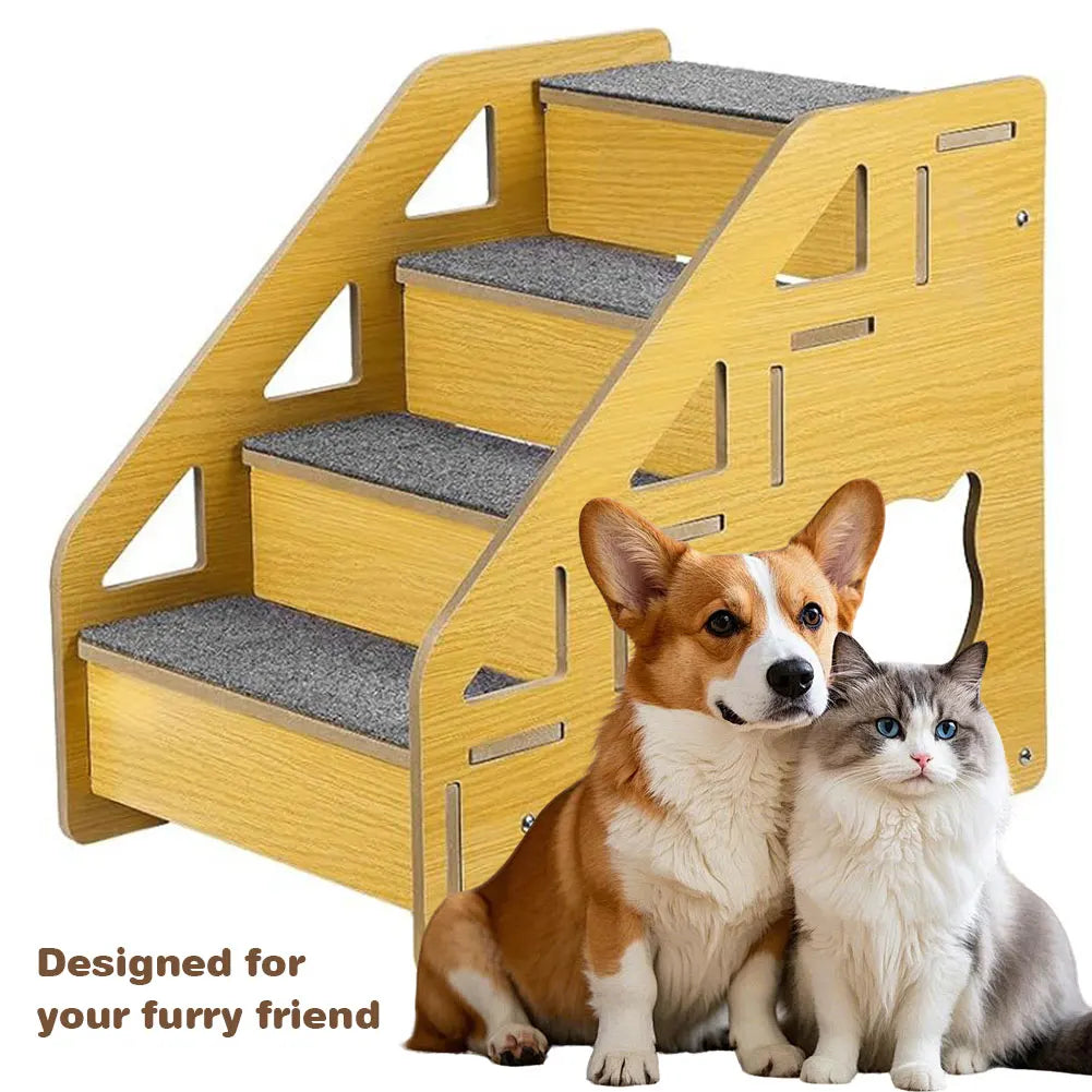 APWIKOGER 4 Step Wooden Pet Stairs Nonslip Carpeted Dog Cat