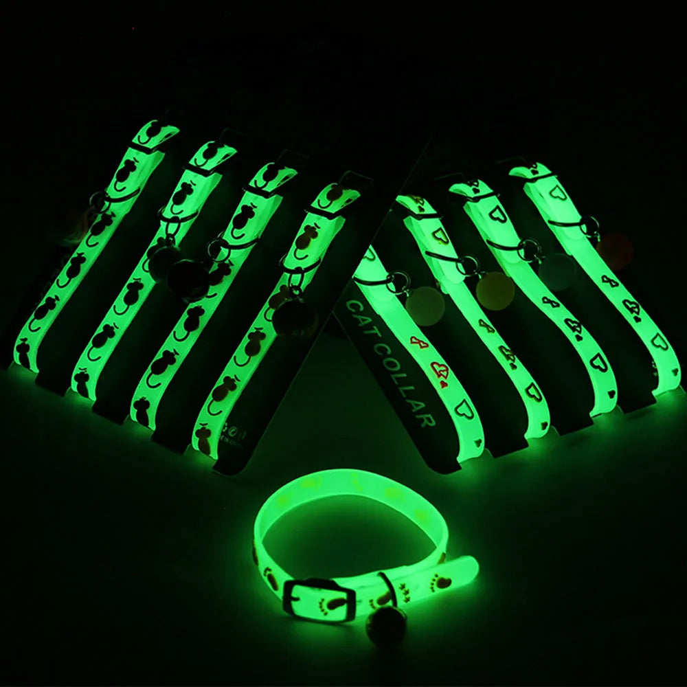 Luminous Silicone Cat Necklace Glow Collar With Bell