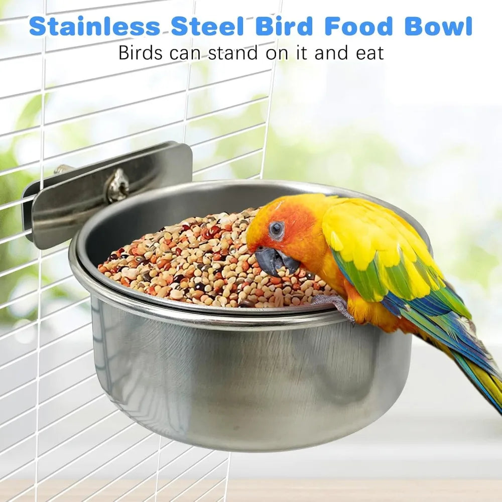 Bird Cage Feeder Cups 2Pack Parrot Water Bowl Holder Clamp