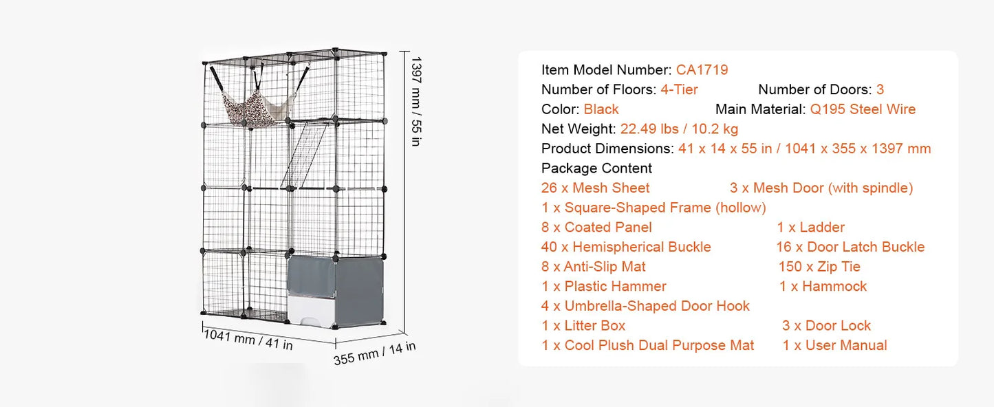 SucceBuy Cat Cage Detachable Metal Wire Enclosure With Front Doors
