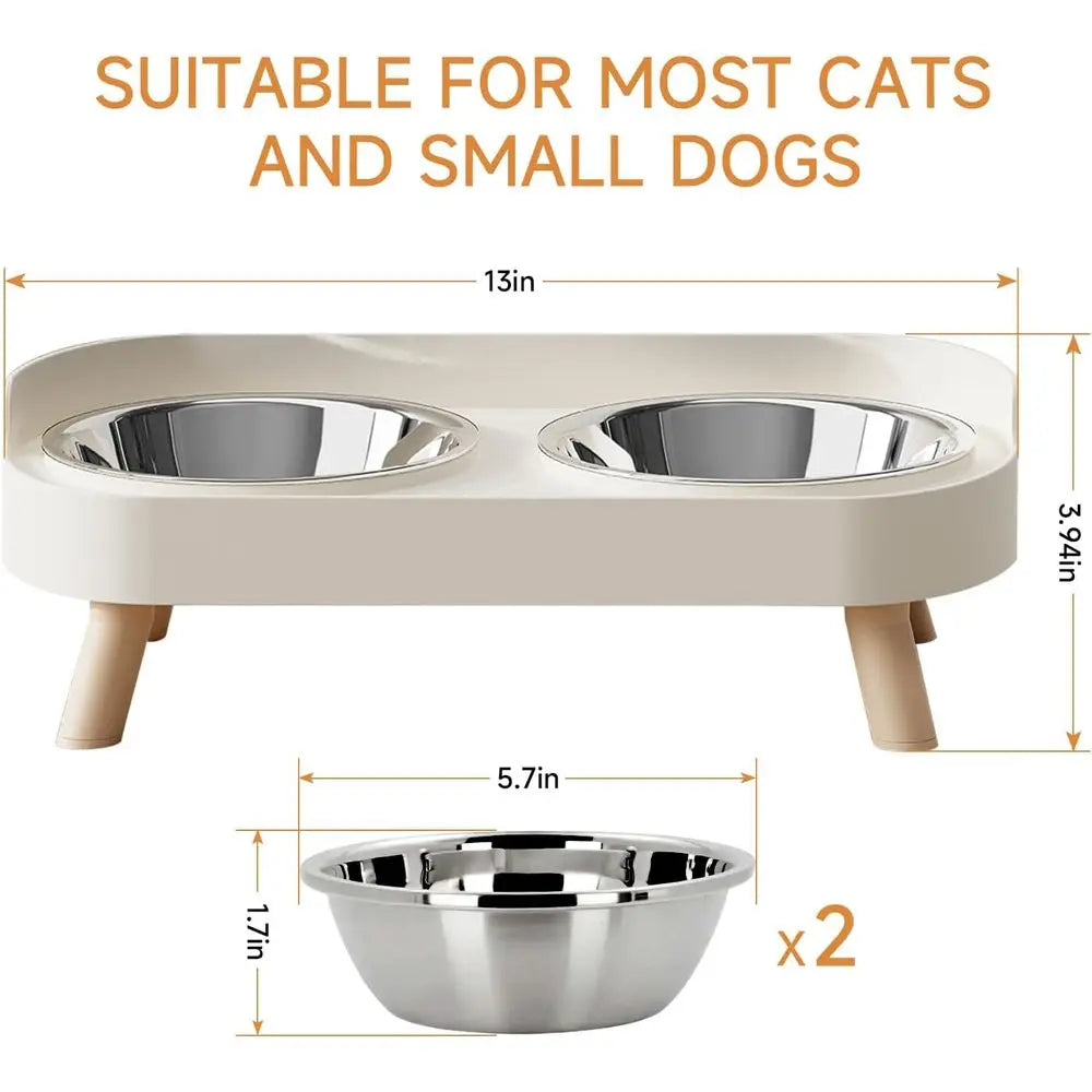 Elevated Cat Bowl Set With Anti Spill Stainless Steel Bowls