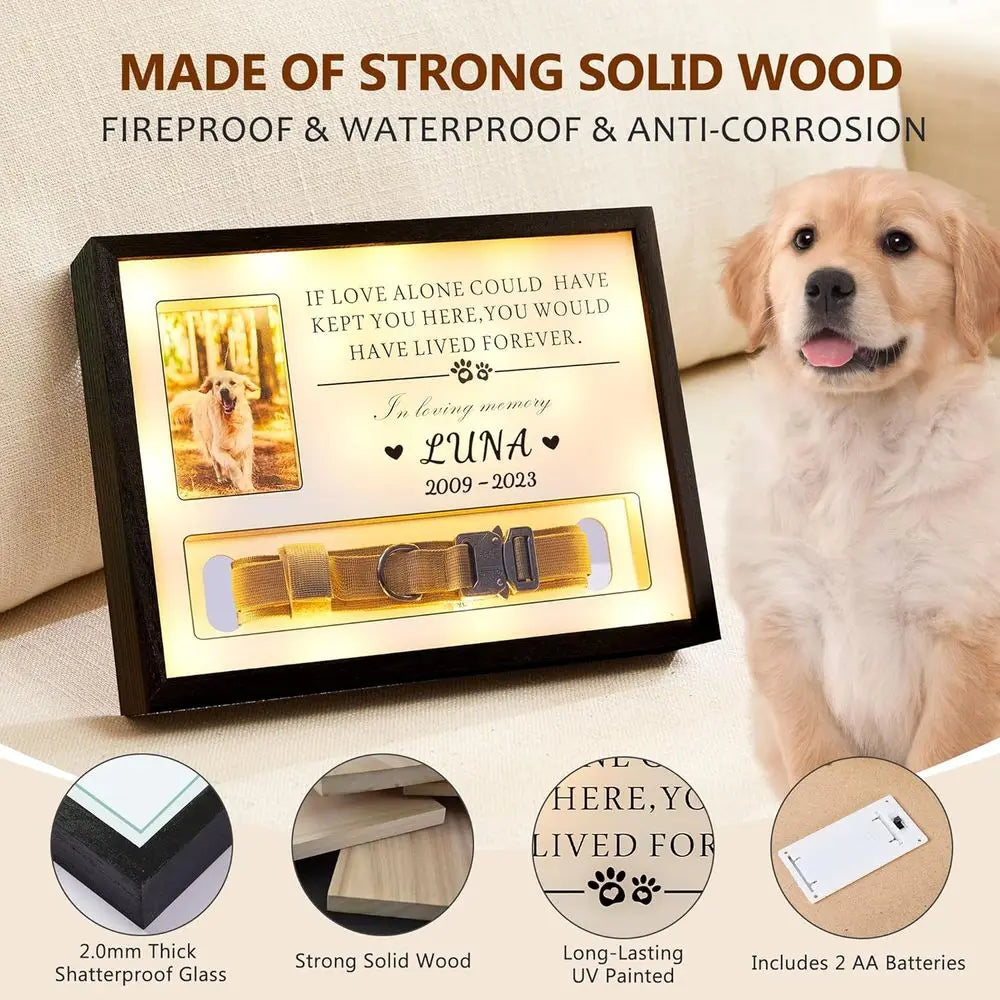 Pet Memorial Picture Frame Dog Collar Shadow Box Remembrance Keepsake