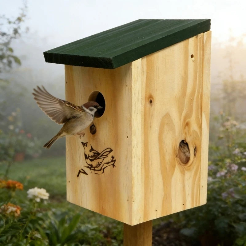 NONECN Natural Wooden Bird House Hanging Nest Shelter Wild Birds