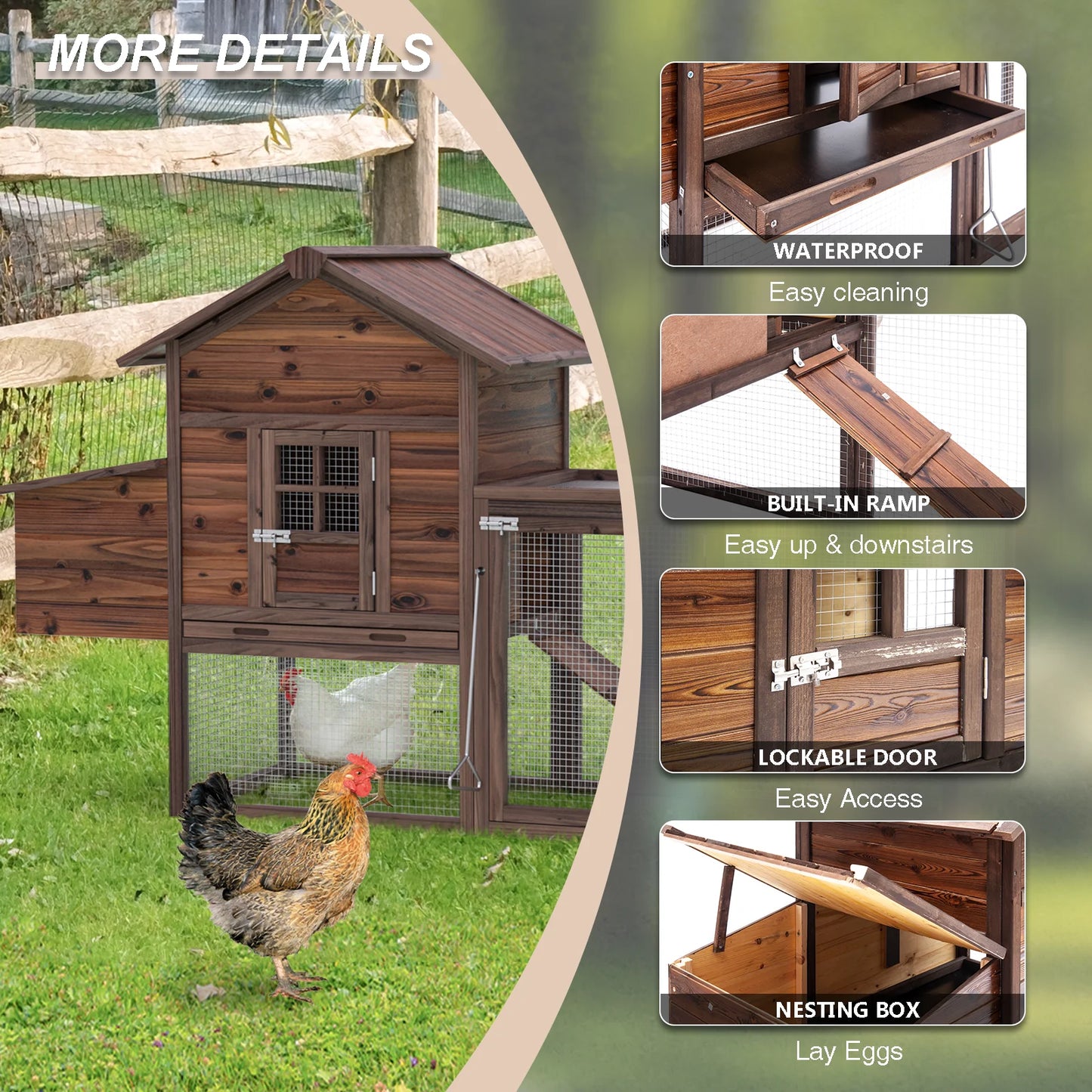 Hign-concerned Chicken Coop For 5 Chickens Nesting Box And Run