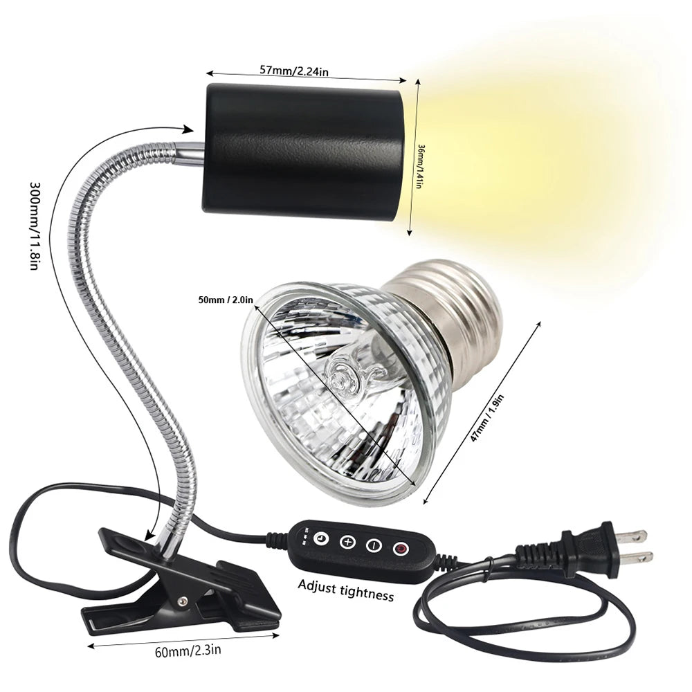 Reptile Heat Lamp Bulb Clip On Dimmable UVA UVB Turtle