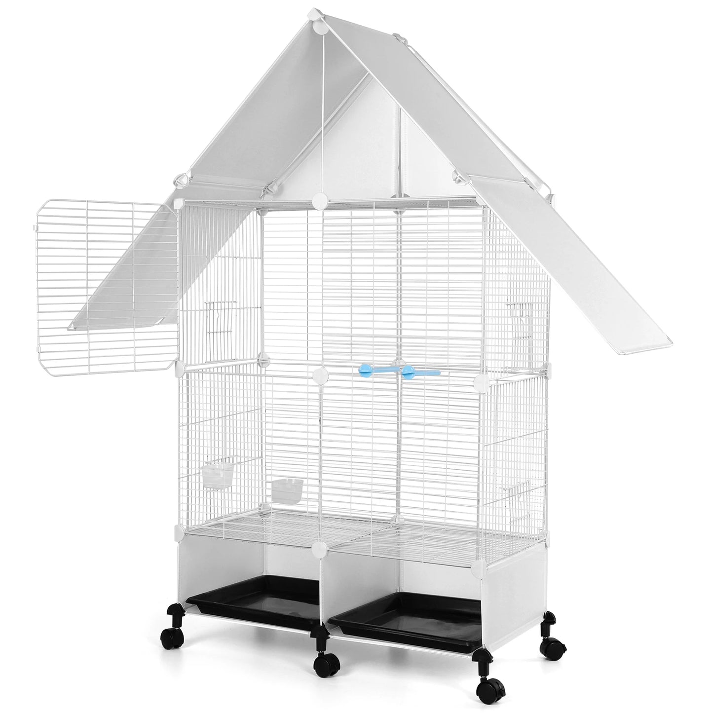Iron 2 Tier House Shape Bird Cage With Lock Rolling Stand