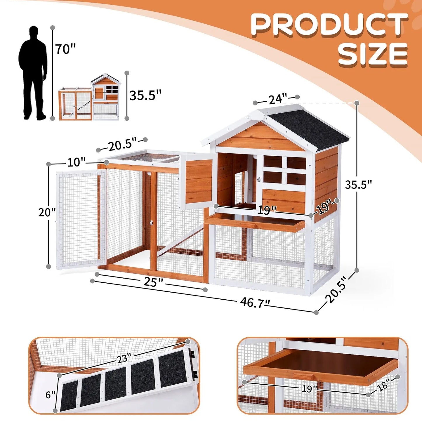 Guangdong Wooden Hutch Chicken Coop With Ramp Nesting Box Outdoor Yard