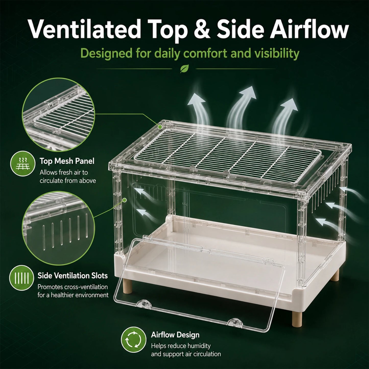 Foldable Reptile Terrarium With Front Opening Door Clear Ventilation Habitat