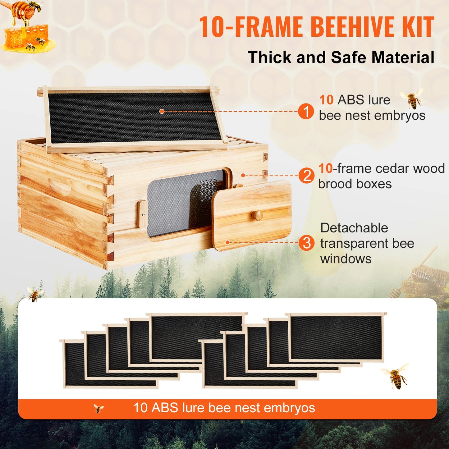 SucceBuy Natural Cedar Wood Langstroth Beehive Kit With Acrylic Windows