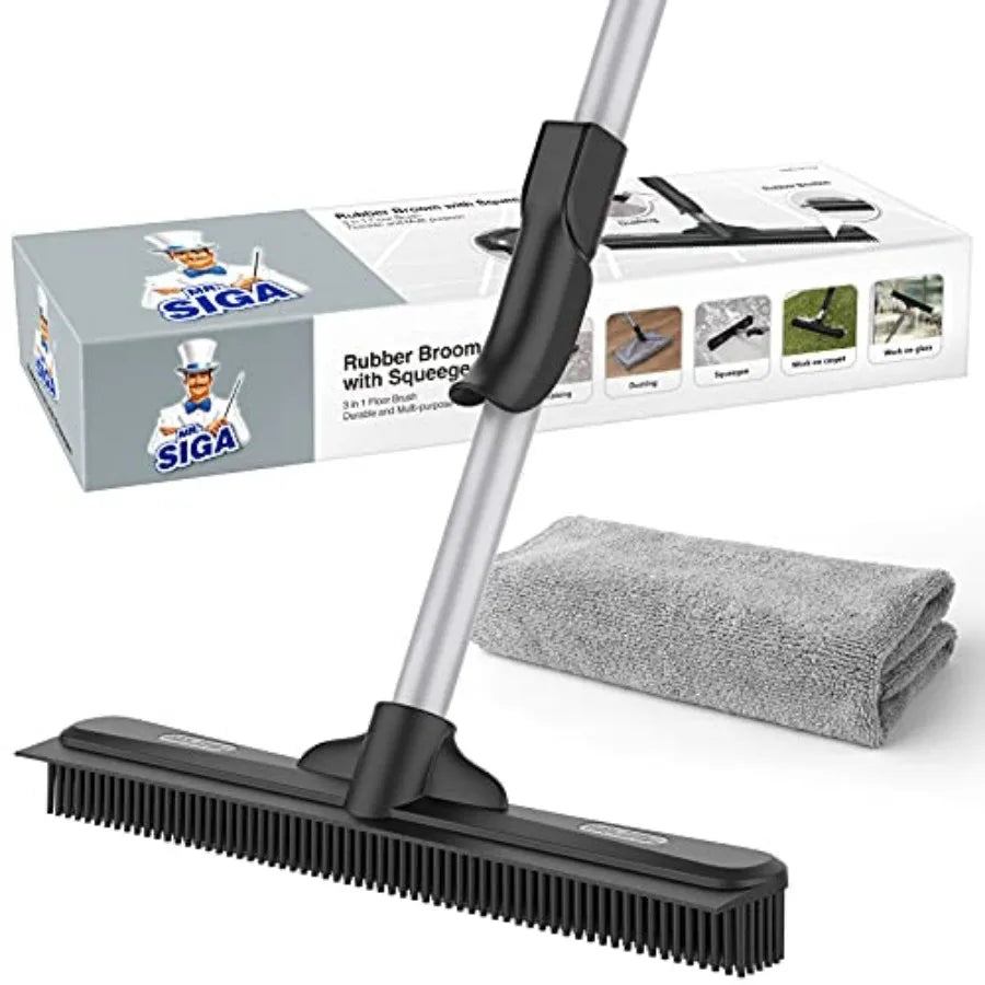 Pet Hair Removal Rubber Broom With Squeegee And Adjustable Handle