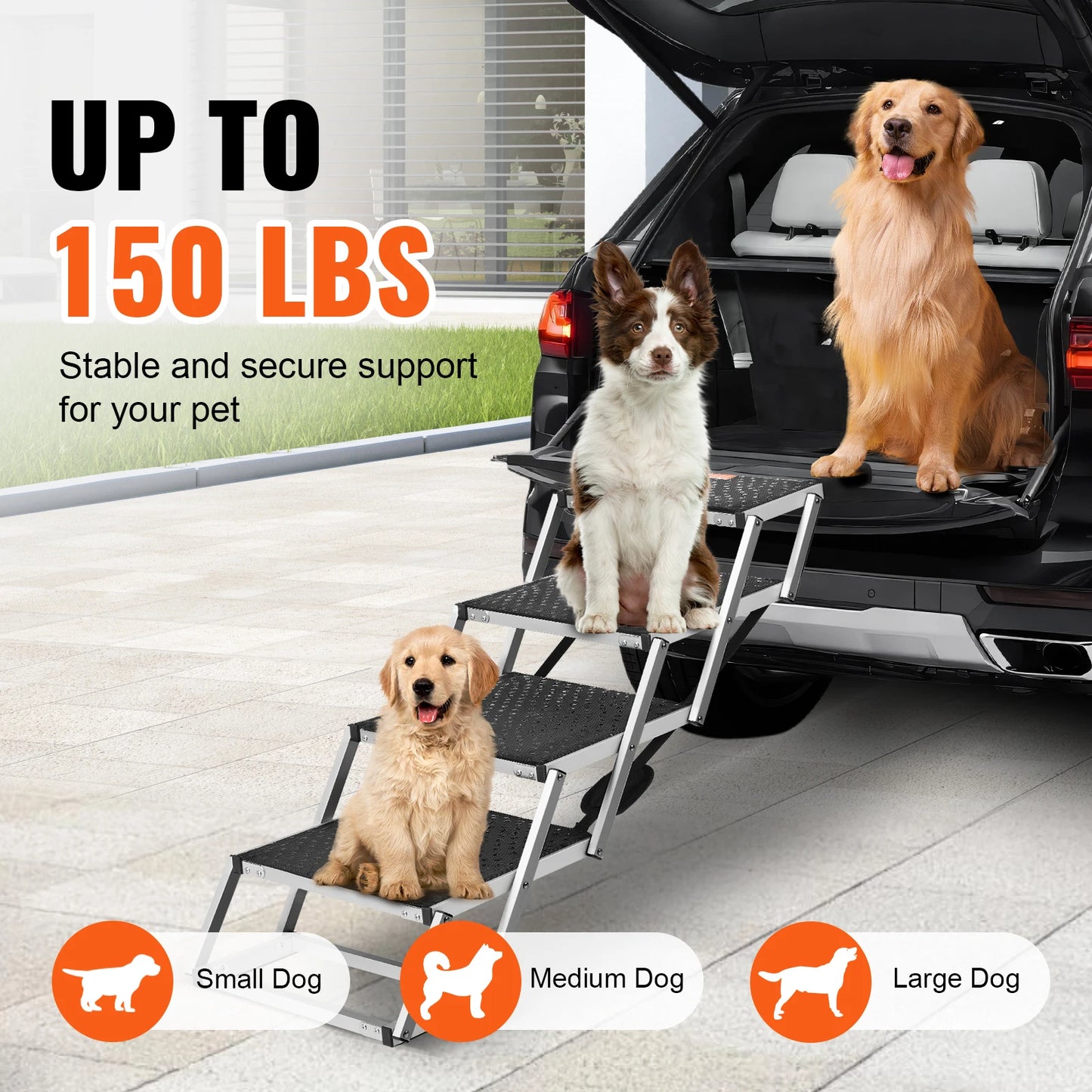 SucceBuy Dog Car Stair Folding Portable Aluminum Pet Steps 150 Pounds